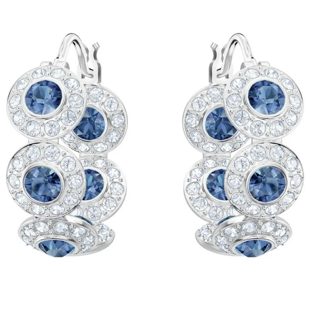 SWAROVSKI Blue and Silver Angelic Crystal Hoop Earrings NEW IN BOX